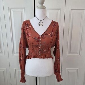 Streetwear Society Smocked Floral Boho Top Size Small